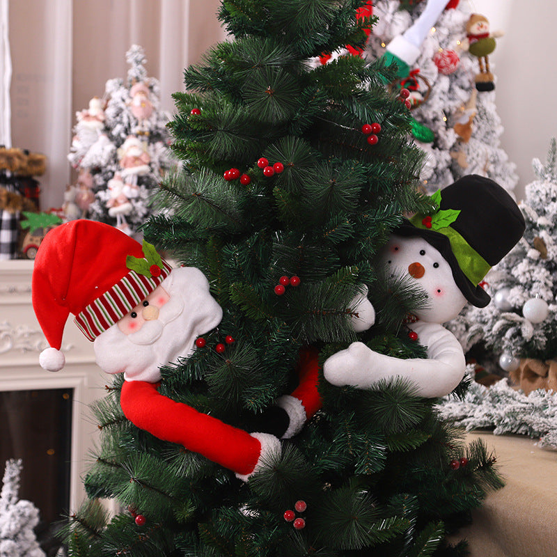 Santa Claus & Snowman Hold Tree Doll