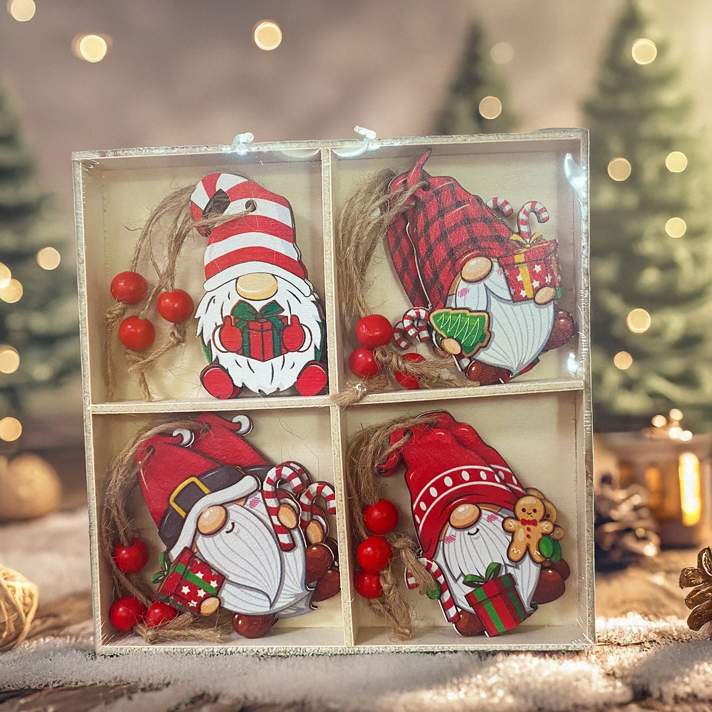 Christmas ornament four-square grid 12PCS wooden gingerbread