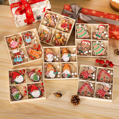 Christmas ornament four-square grid 12PCS wooden gingerbread