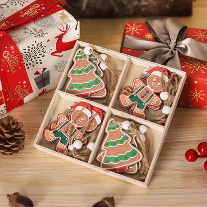 Christmas ornament four-square grid 12PCS wooden gingerbread