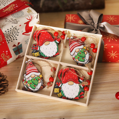 Christmas ornament four-square grid 12PCS wooden gingerbread