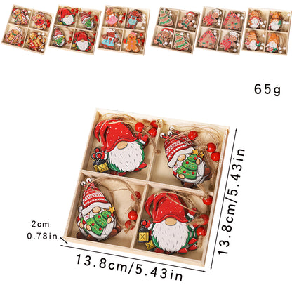 Christmas ornament four-square grid 12PCS wooden gingerbread